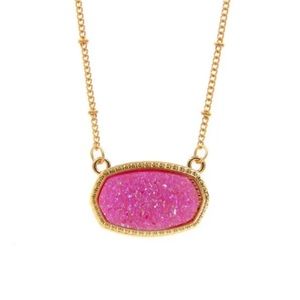 Hot Pink/Magenta Druzy Adjustable Necklace; Kendra Scott Alternative; NWOT